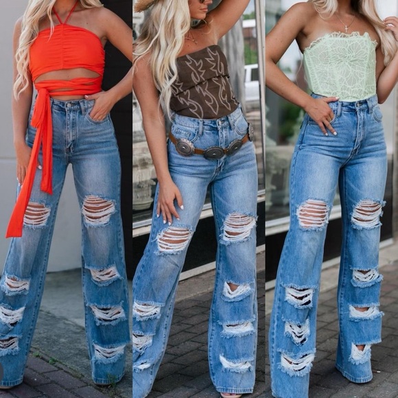 Nova Distressed Wide Leg Jeans - Picture 5 of 5